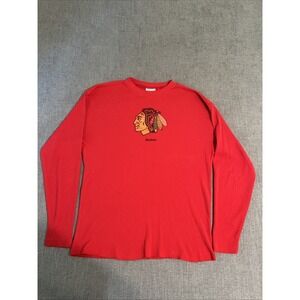 Vintage Reebok Waffle Knit Chicago Blackhawks Shirt Men's M Terminal Red Logo
